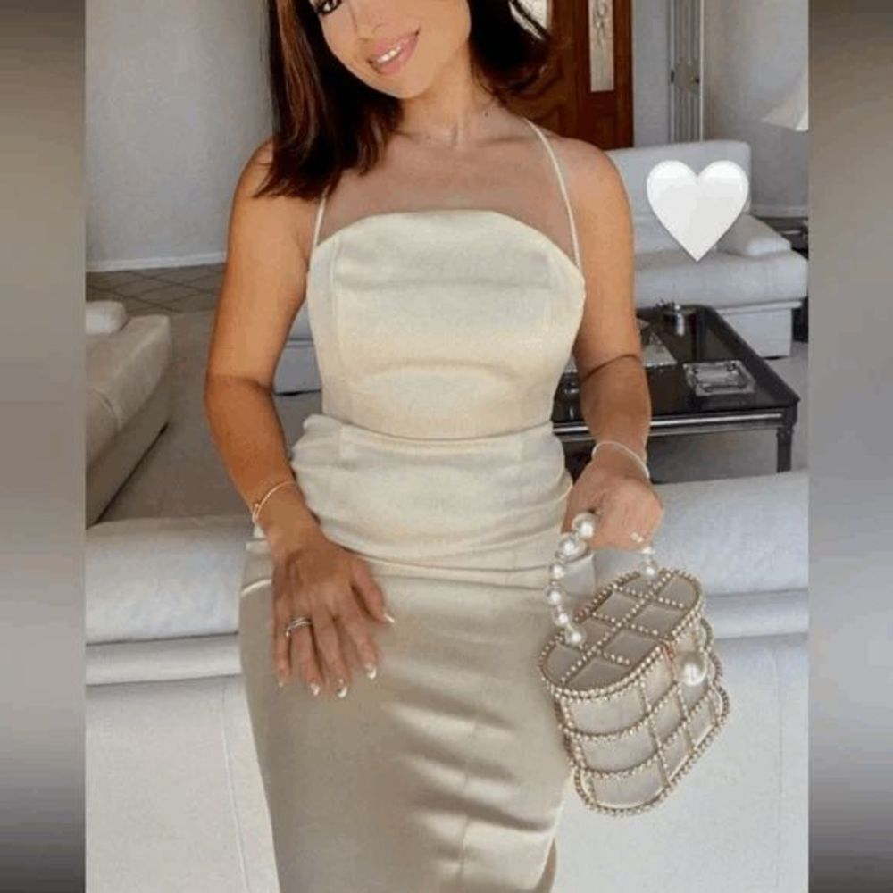 ZARA CREAM SATIN EFFECT MIDI DRESS - Picture 13 of 16